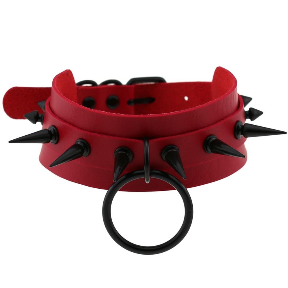 Gothic Jewelry Punk Spike goth Choker Woman Collar women Studded Rivet Black Leather Choker men Necklace chocker Emo Halloween: red