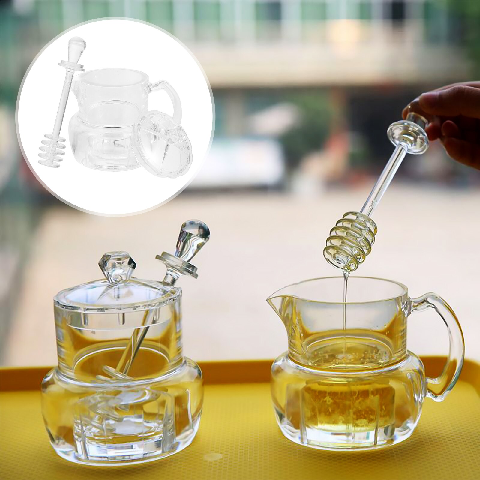 1 Set of Acylic Honey Container Syrup Sugar Pot with Stirring Rod for Kitchen