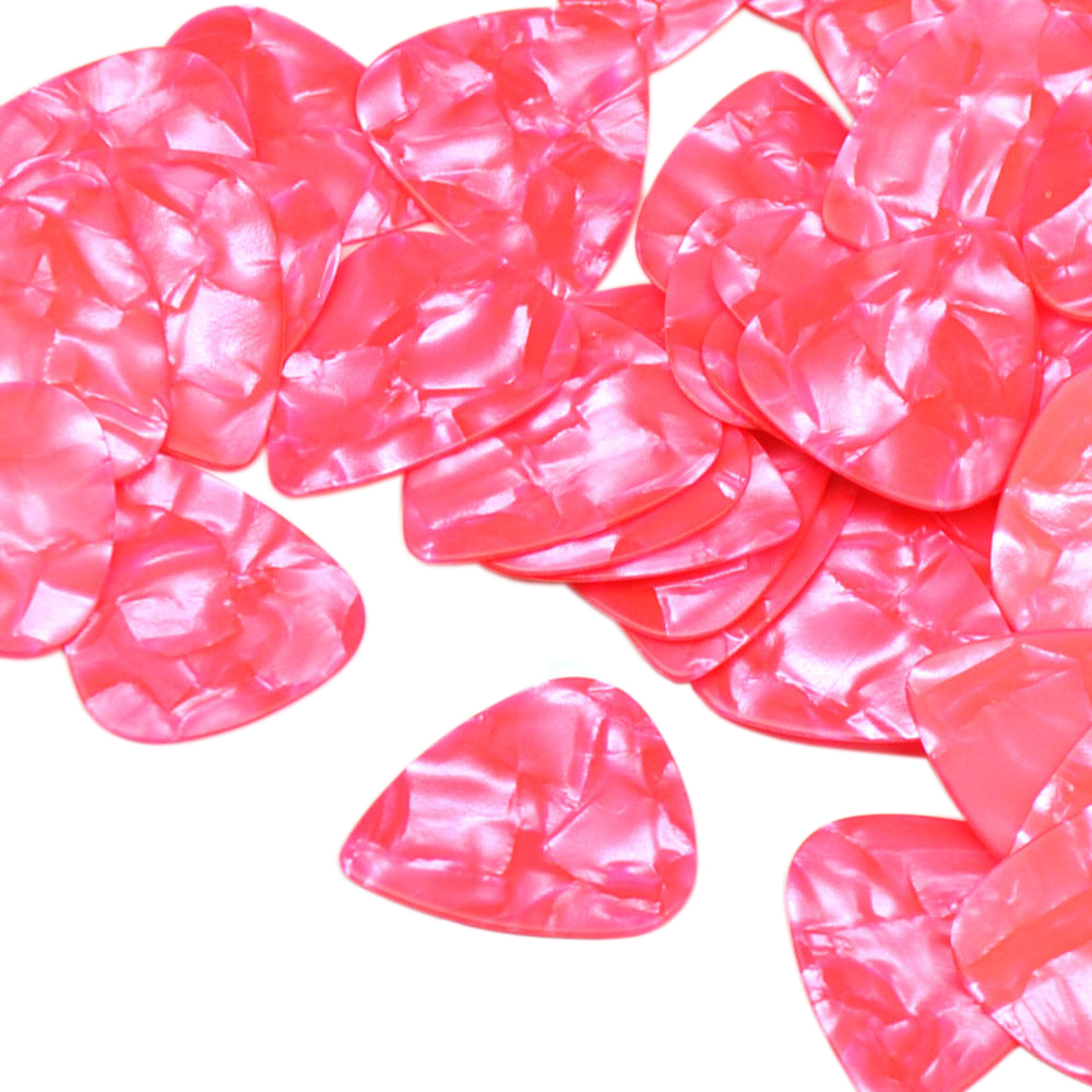 100 unids/lote de púas de guitarra eléctrica, púas de celuloide, color rosa perla, 0,46mm, 0,71mm, 0,96mm, 1,5mm, para bajo acústico
