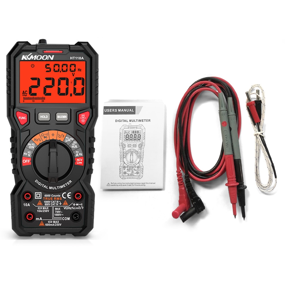 HT118A Digital Multimeter Auto Range Multi-meter 6000 Counts True RMS Measuring Capacitance with LCD Backlight Flashlight