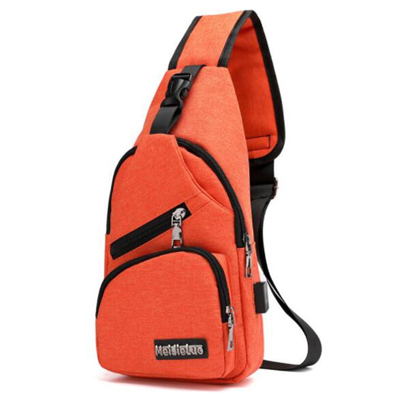 Maschio Borse A Spalla USB di RICARICA Crossbody Borsa Delle Donne Degli Uomini Anti Theft Petto Sacchetto di Scuola Breve Viaggio Messaggeri Borse: orange