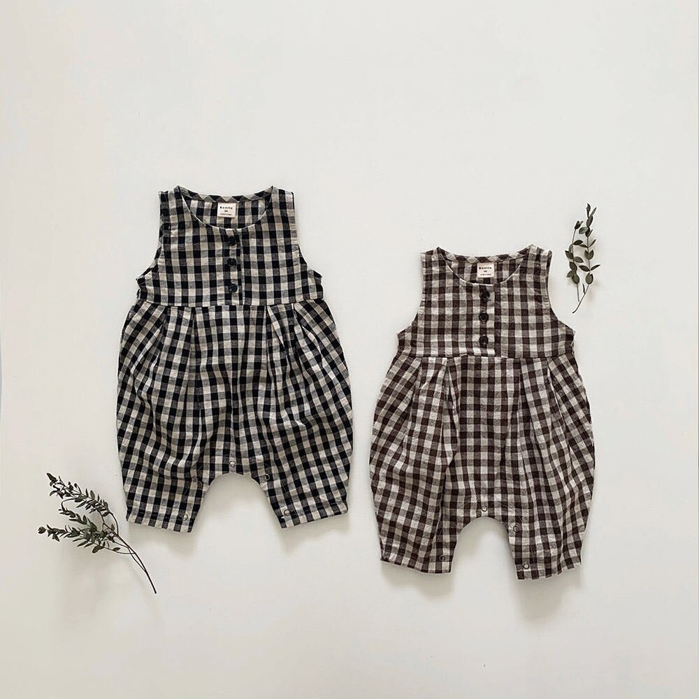 2020 autunno Bambino Appena Nato Della Ragazza del Ragazzo Vestiti Del Bambino Del Pagliaccetto Senza Maniche Plaid Della Tuta Tute E Salopette Con Solido Camicette 2pcs Casual Abiti