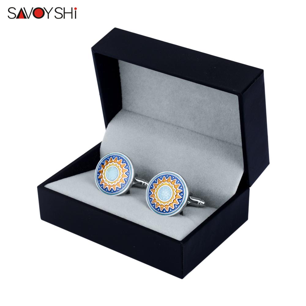 Savoyshi vintage padrões abotoaduras para homens camisa botões de punho de alta qualidade esmalte manguito links casamento noivos presente jóias: Cufflinks With Box