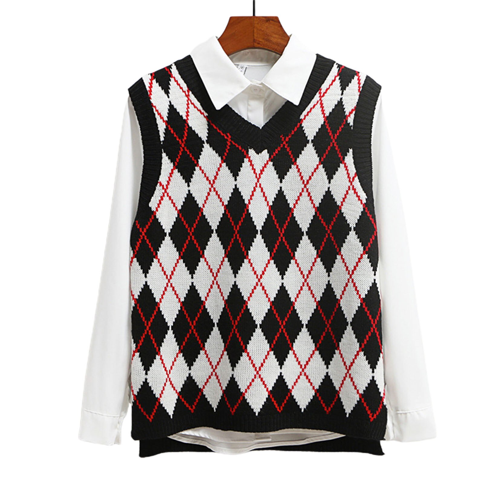 Vrouwen Plaid Gebreide Vest V-hals Mouwloze Trui – LovingPrices
