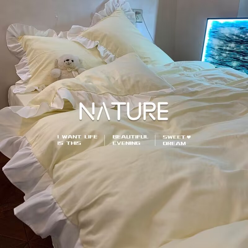 eins Prinzessin Stil Bettwäsche-setzt Rüschen Spitze Bogen Bett bezug romantische Bettwäsche Dekor Frau Mädchen Schlafzimmer Bett bezug 4 stücke: 200x230 cm / Gold