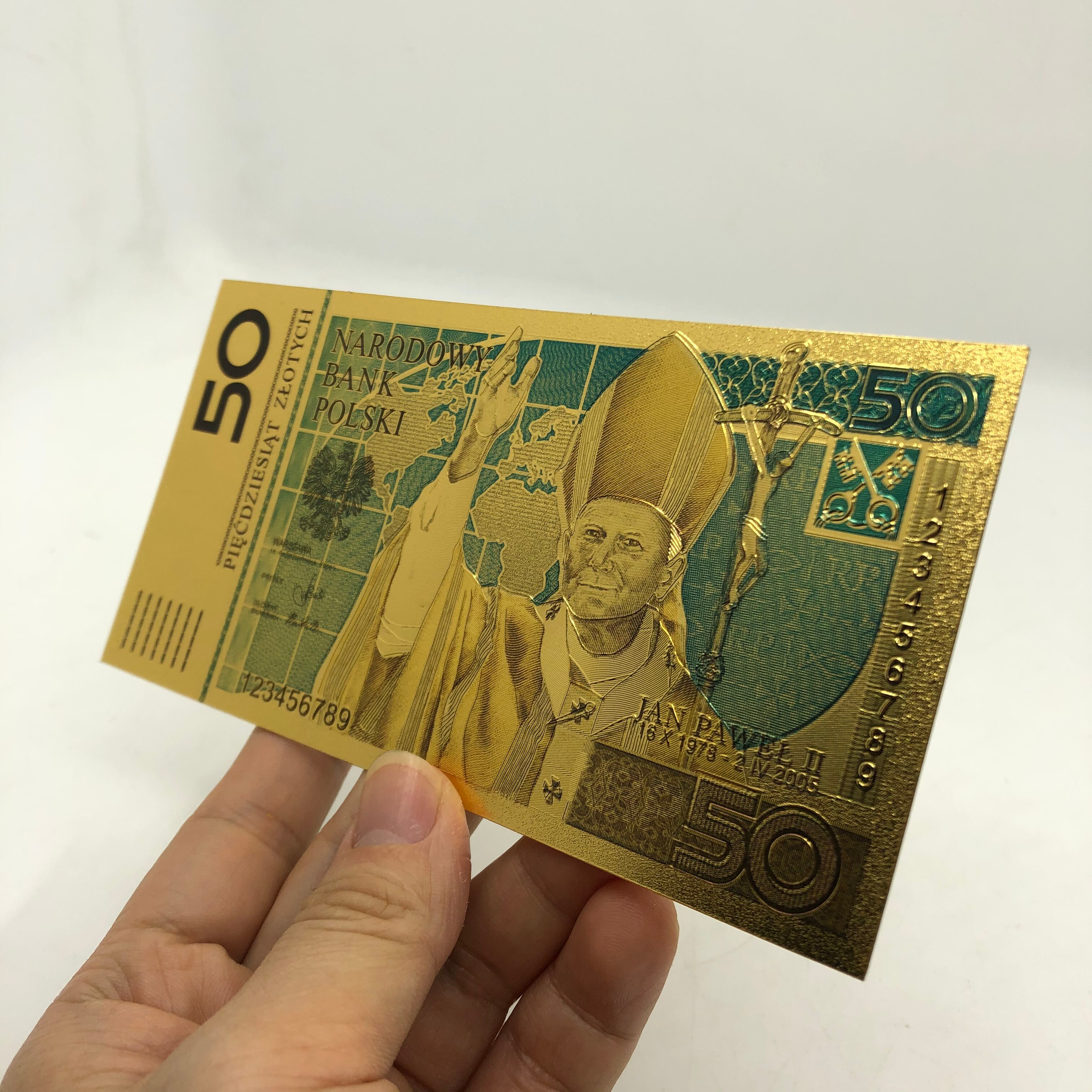 10Stck 50 PLN ZLOTY Polen Gold Farbe Banknote PAPST JOHANNES paul II Für sammlung 999 Gold für Souvenir sammlung