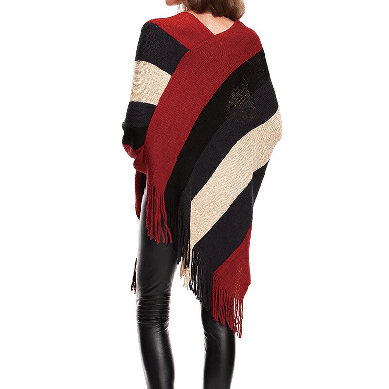 Vrouwen Truien en Pullovers Gestreepte Gebreide Trui Herfst Winter Mode Mantel Batwing Mouw Kwastje Dames Truien