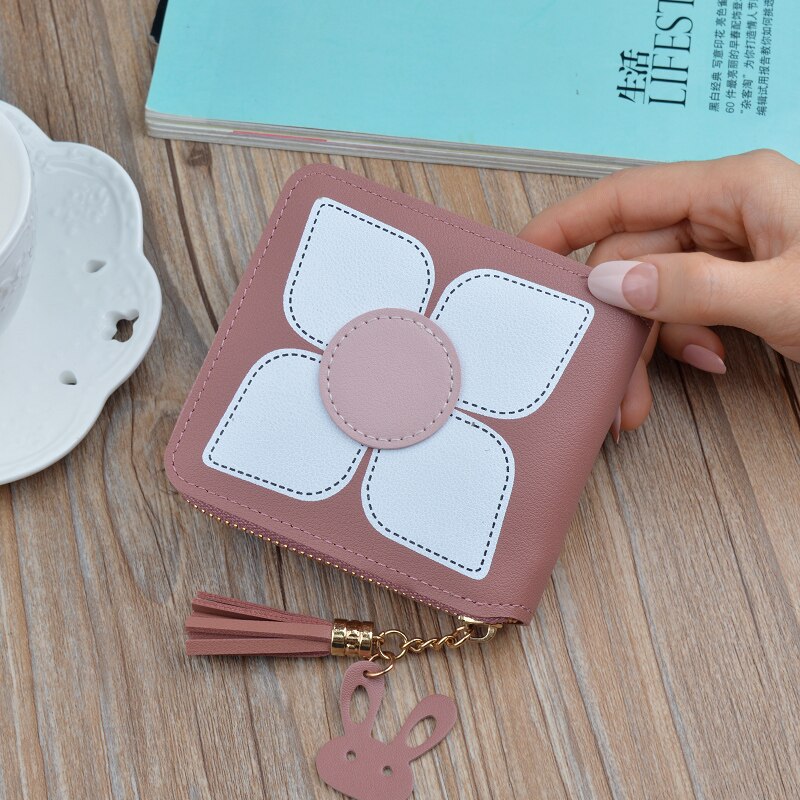 Women's Coin Purse Flower Pattern Leather Card Holder Multifunctional Storage: dark pink