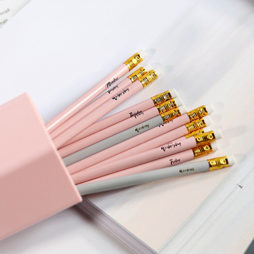 Lápiz de grafito en caja de madera HB, juego de 12 lápices de dibujo rosa para bocetos con borrador sin látex para útiles escolares de escritura de oficina