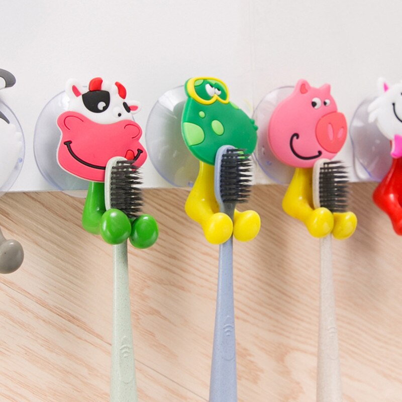 Animal Cute Cartoon Suction Cup Toothbrush Holder Bathroom Accessories Set Wall Suction Holder Tool