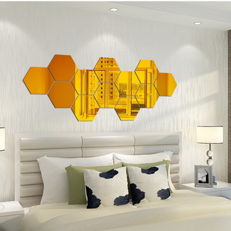 12 Pièces 3D Hexagone Miroir Stickers Muraux Acrylique Amovible BRICOLAGE Art Décoration Murale Autocollants Décor À La Maison Salon Miroir Décoratif