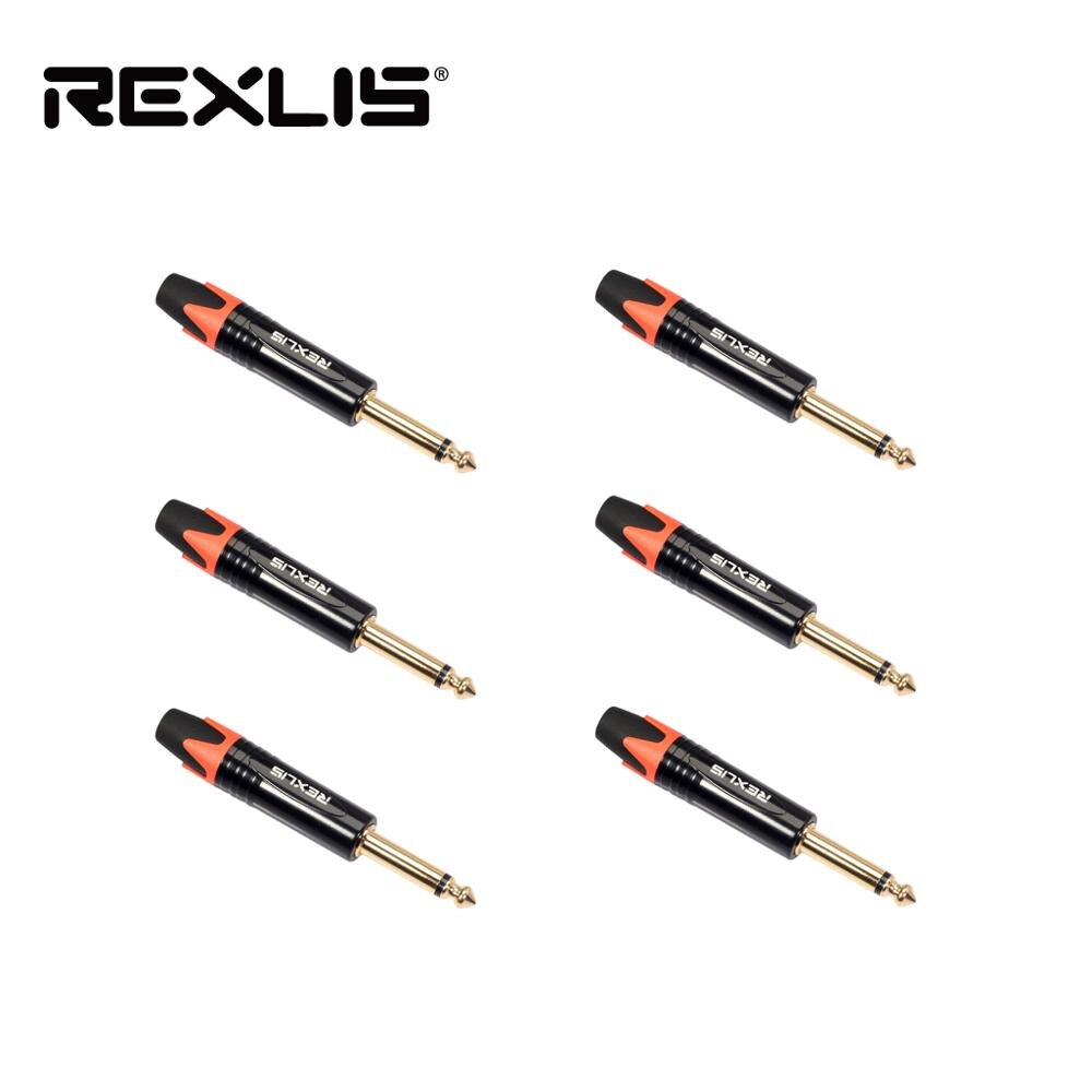 REXLIS 2/6pcs/lot Jack 6.35mm 2 Poles Mono Connector 1/4 Inch Mono Male Plug 6.3mm Microphone Cable Wire Connector Aluminum Tube: Orange / 10 Pcs