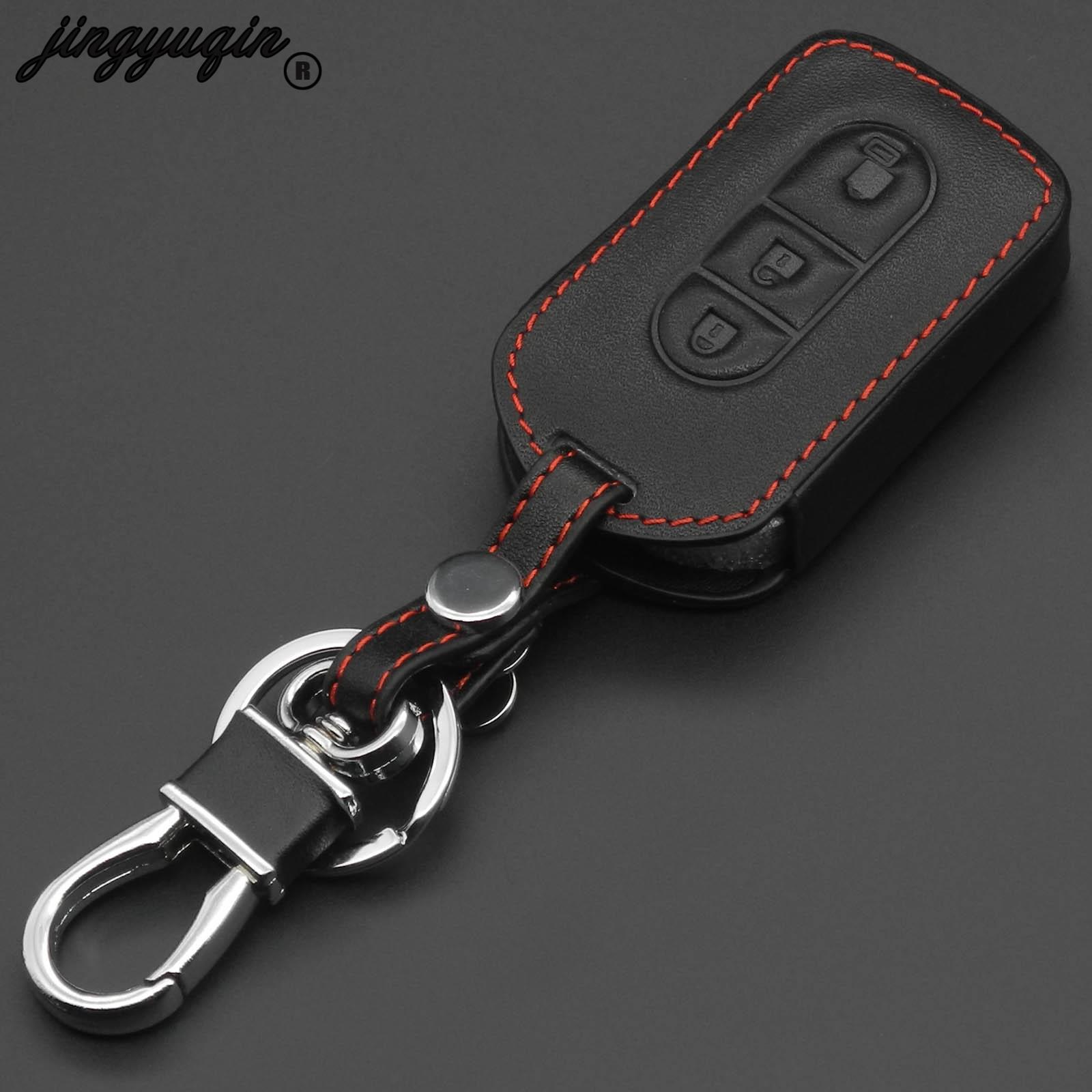 Jingyuqin 3 -knappar bilnyckel läderfodral för nissan tiida note navara qashqai micra juke x-trail pathfinder nyckelring fob