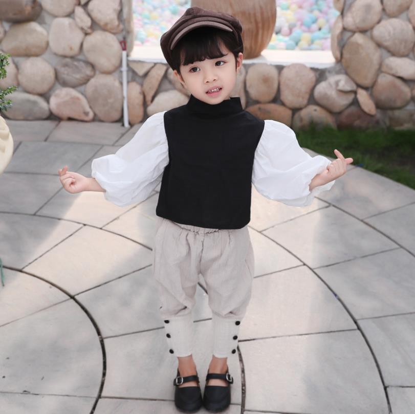 Camisas negras de manga abombada para bebés, tops bonitos de algodón para niños, blusas para niños pequeños, prendas de vestir exteriores, ws1092