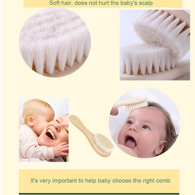 Natural Wooden Handle Soft Press Baby Hairbrush and Super Soft Goat Hair Suitable for Newborns and Children&#39;s Natural Wooden Han