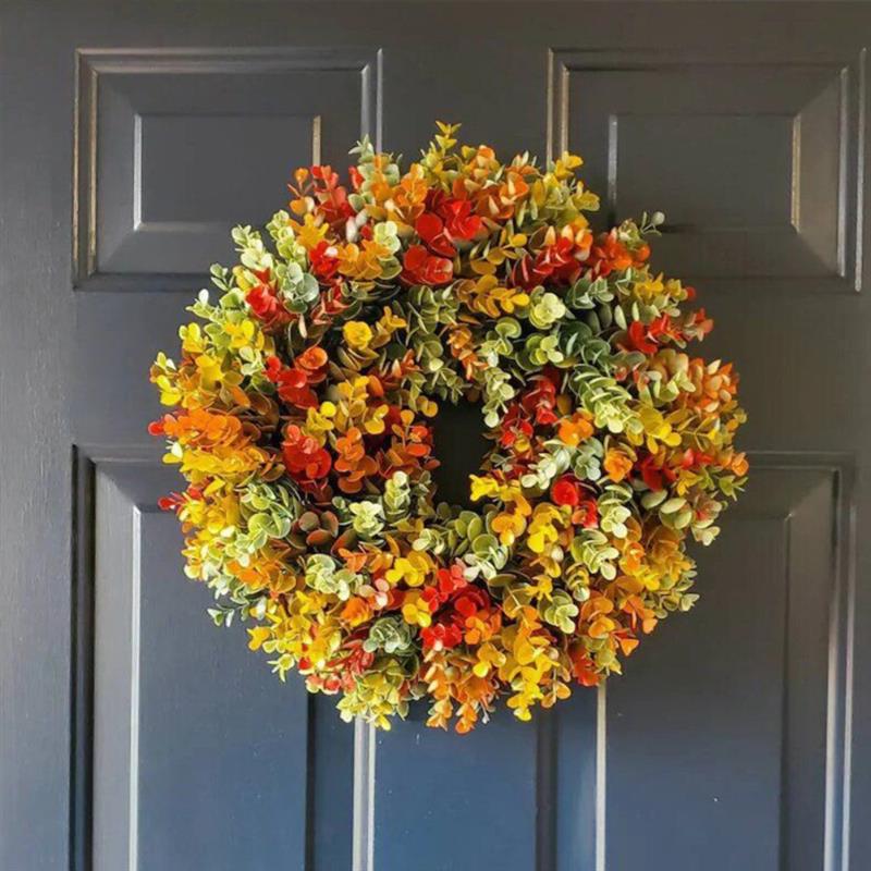 35cm Autumn Wreath Farmhouse Home Front Door Decoration Artificial Flower Garland Rustic Autumn Wreath Decor for Thanksgiving