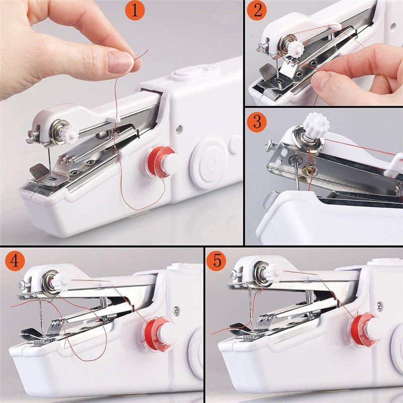 Mini Portable Sewing Machine Manual Foot Walking Foot DIY Apparel Sewing Needlework Hand-Held Clothes Handwork Fabric Tools