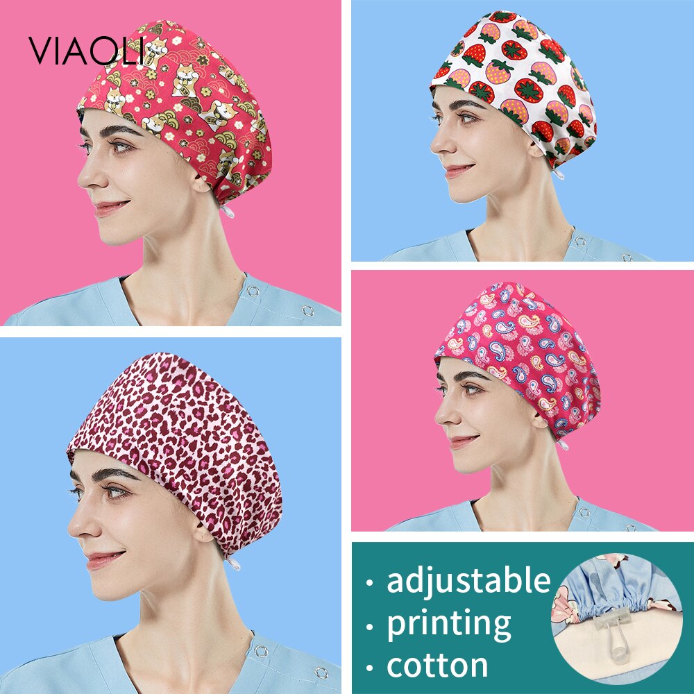 Viaoli scrubs Hats Long Hair Printed Chef Cooking Skull Caps Tooth ...