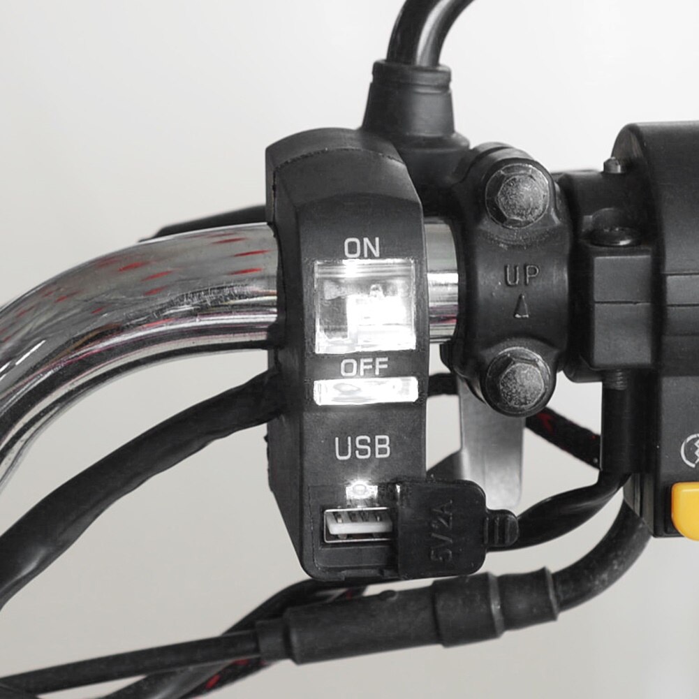 Cargador de teléfono USB con interruptor, montaje en manillar de motocicleta, indicador LED, CC de 12V