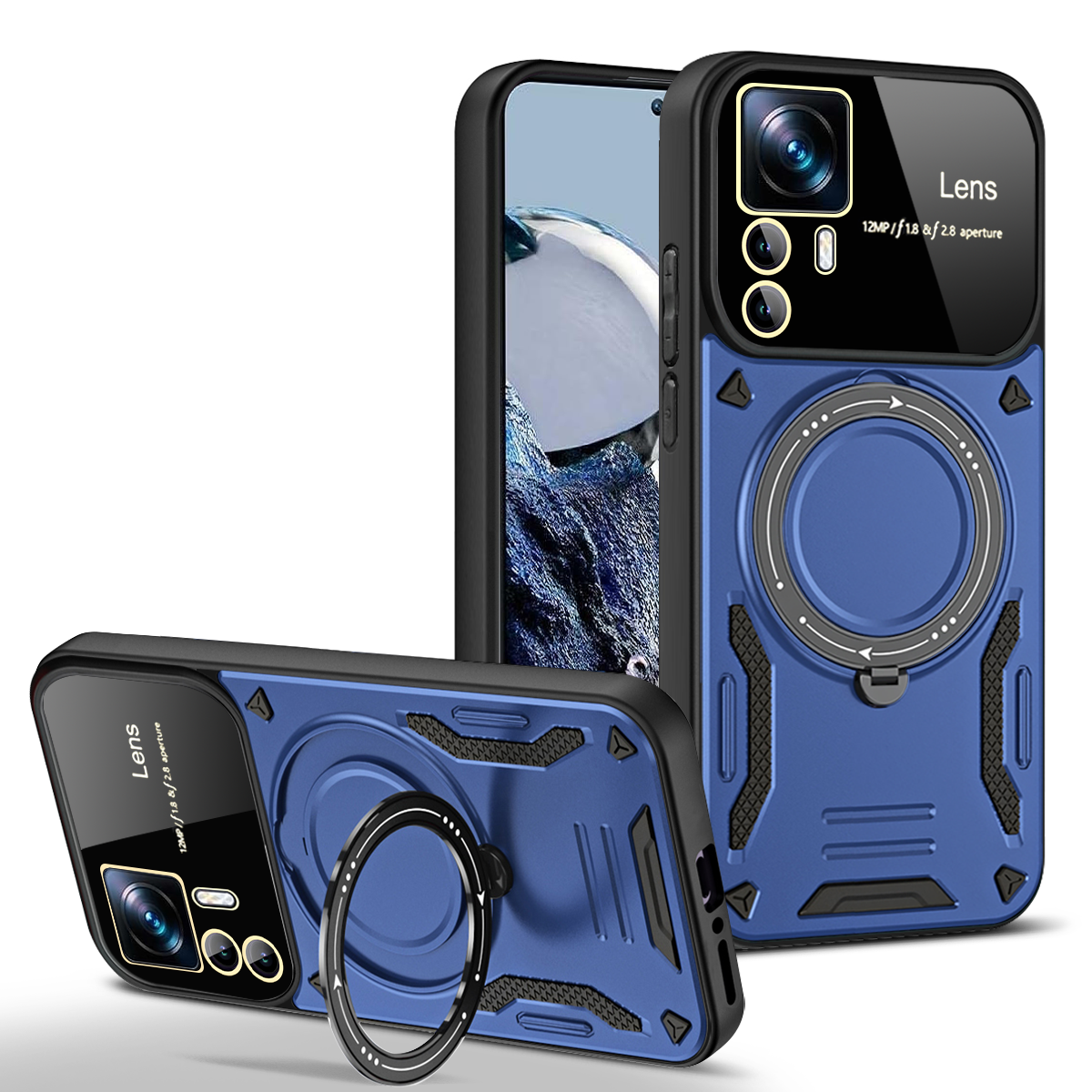 Pour Xiaomi 12T Pro étui Magsafe magnétique sans fil Charge armure étuis pour Xiaomi Mi12T Mi 12T Pro anneau support couverture de téléphone: ABS / Bleu
