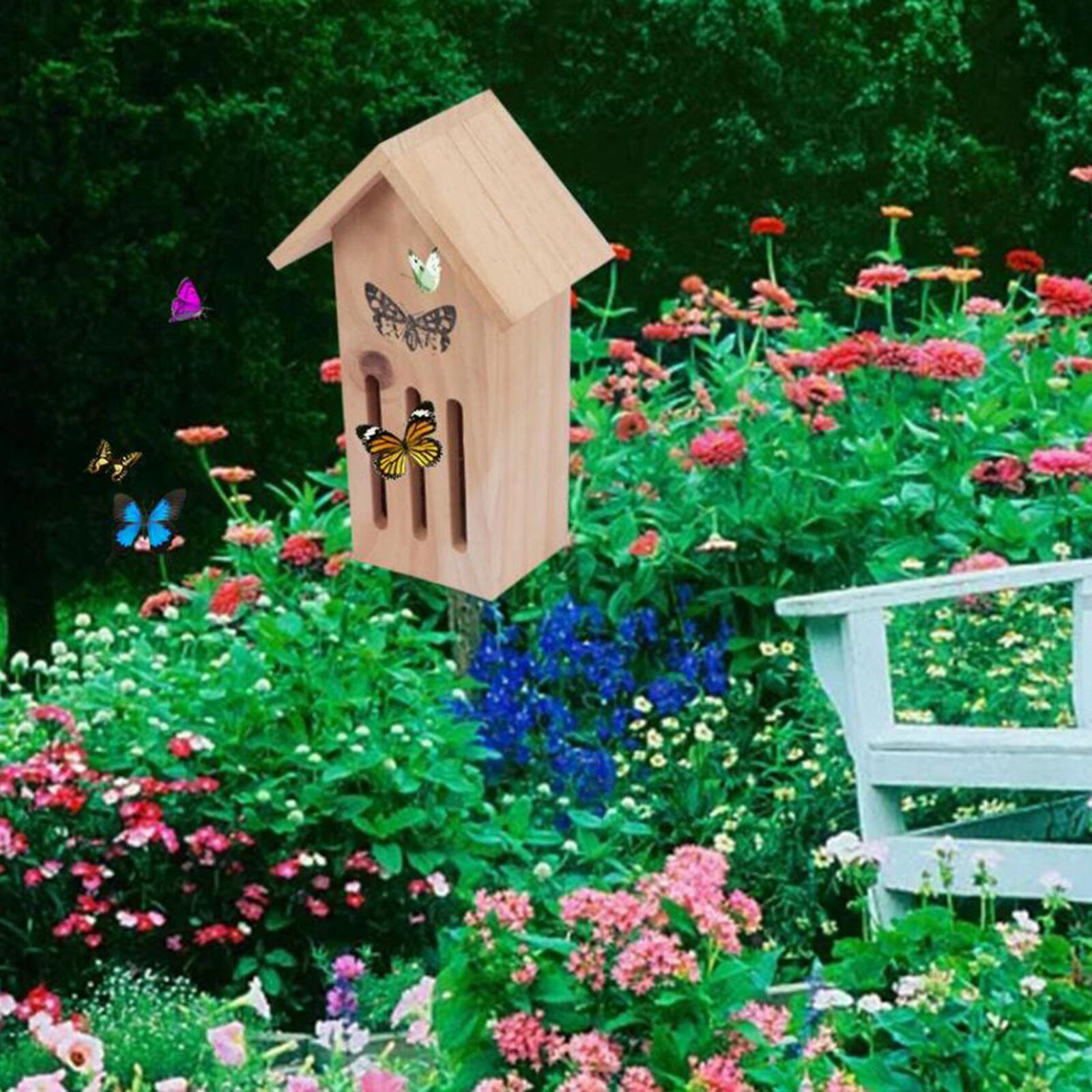 Attractive Natural Wooden Butterfly House Hotel Waterproof Haven Garden Shelter Resting Place for Butterflies Solitary Yard