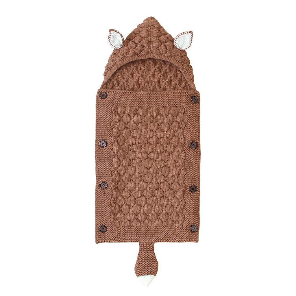 Kniting Receiving Blankets for Newborn Baby Cartoon Rabbit Ear Infant Baby Button Knitted Winter Sleeping Blanket: B