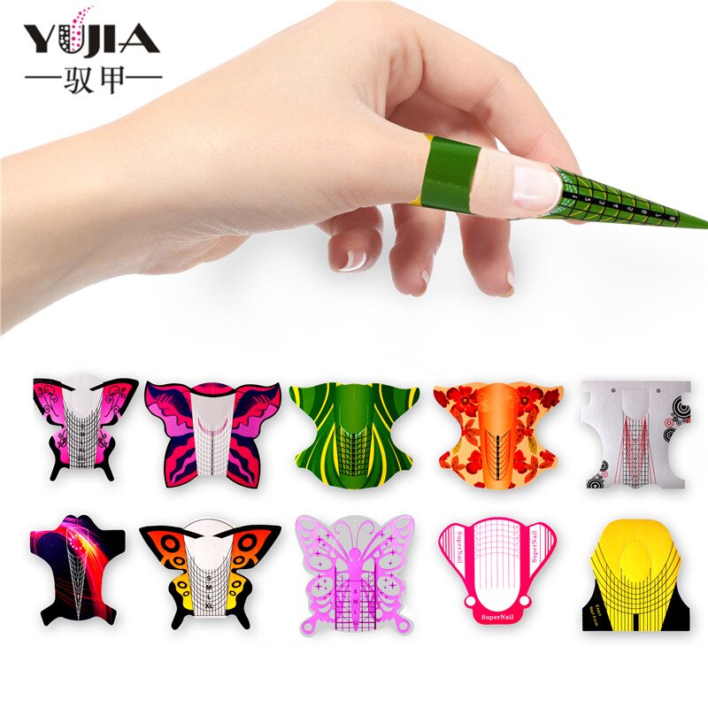 100 pièces poisson forme Nail Art français acrylique UV Gel conseils Extension Curl constructeur forme pochoir manucure outil autocollant pour polonais Guide