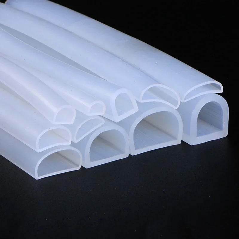 2-10M D Shape Silicone Rubber Sealing Strip Semi Circle Hollow High Temperature Self Adhesive Door Window Sound Insulating Strip
