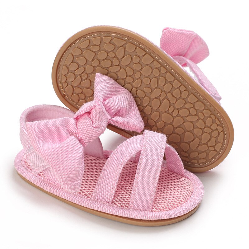 Scarpe da bambina per bambini sandali piatti per bambini sandali suola in gomma morbida Premium antiscivolo fiocco estivo punta d'onda pizzo scarpe da passeggio: Colore rosa / 13-18 mesi