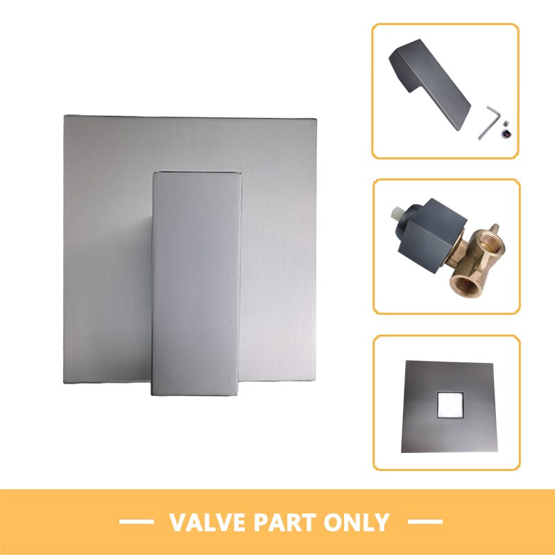 Bathroom Fixture Square In Wall Mounted Shower Set Hand Shower with Holder and Valve Body Metal Grey 1.5M Hose: Body Valve only