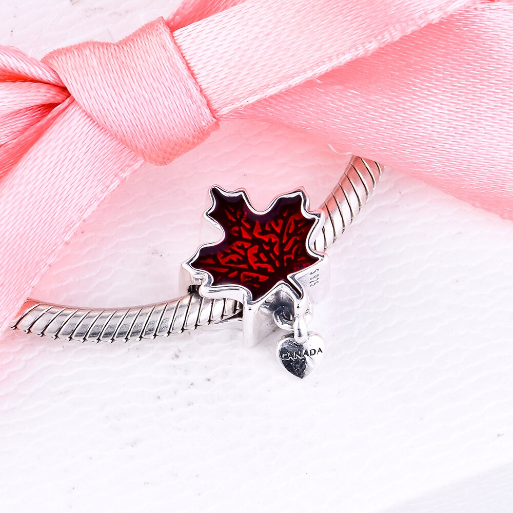 Charms fits for Necklaces Bracelets Canada Maple Leaf Beads 100% 925 Sterling-Silver-Jewelry