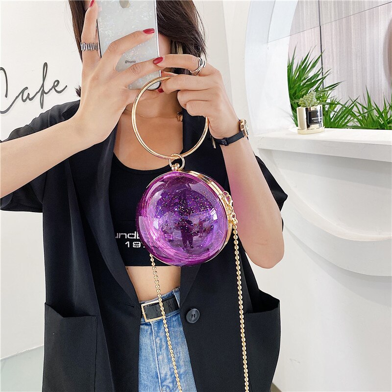 Acrylique circulaire balle sac à bandoulière pour femmes Mini clair sacs à bandoulière rond en métal Transparent soirée embrayage PVC fourre-tout sacs à main