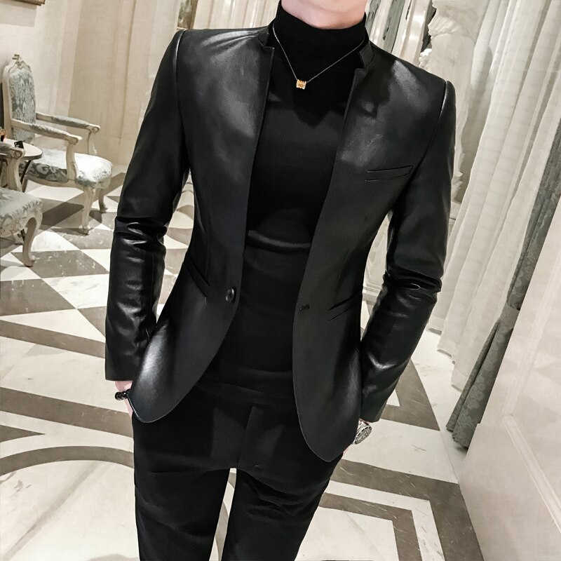 Blazers Heren,Heren Casual Blazer Zwart Slim Fit Blazer Opstaande Kraag Jas Tang-Pak Elegant Formeel Zakelijk Colbert Geschikt Voor Feestafspraakje Bruiloft Tuxedo,L