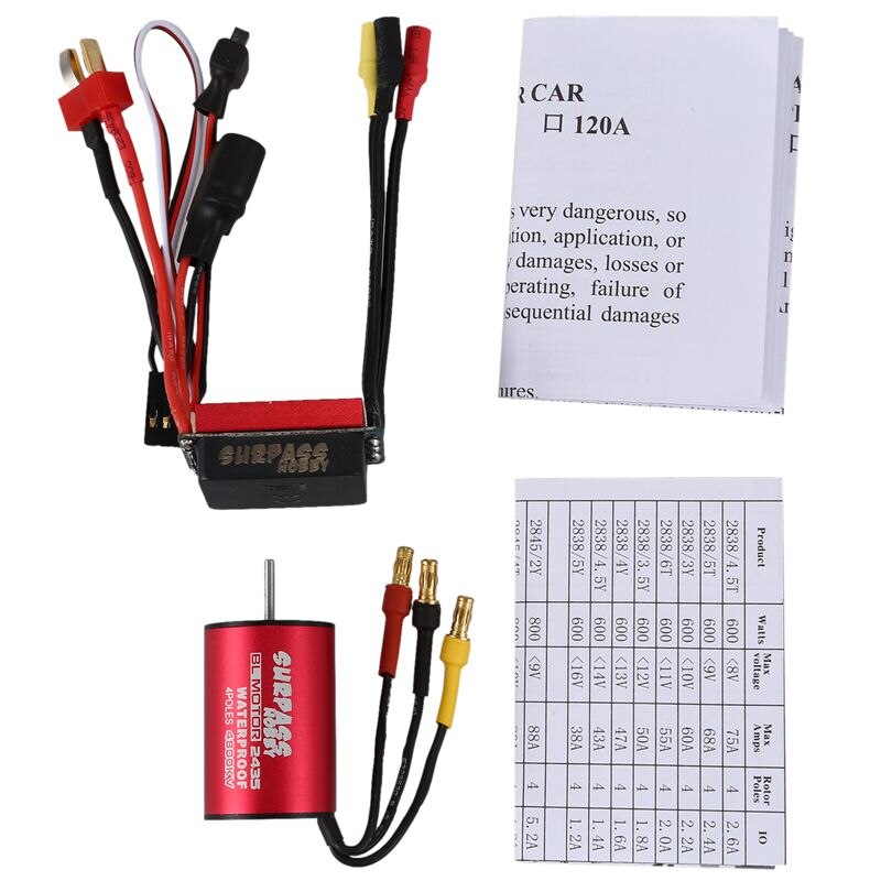 SURPASS HOBBY S2435 4800KV Sensorless Brushless Motor and 25A Brushless ESC Combo Set for 1/16 1/18 Truck
