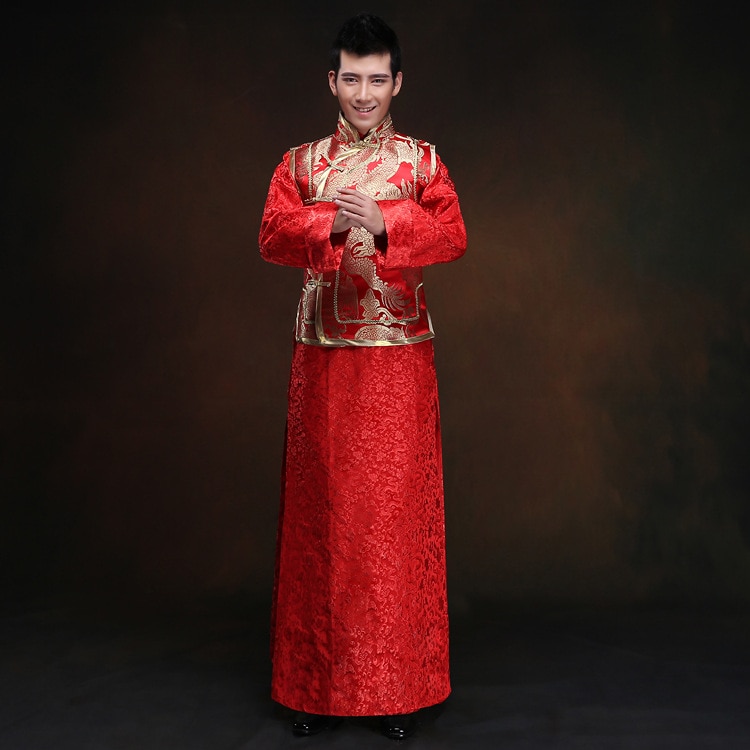 Túnica blanca para hombre, rojo chino vestido de boda, ropa tradicional China oriental para hombre, traje tang, trajes, Chaqueta tipo túnica, camisas