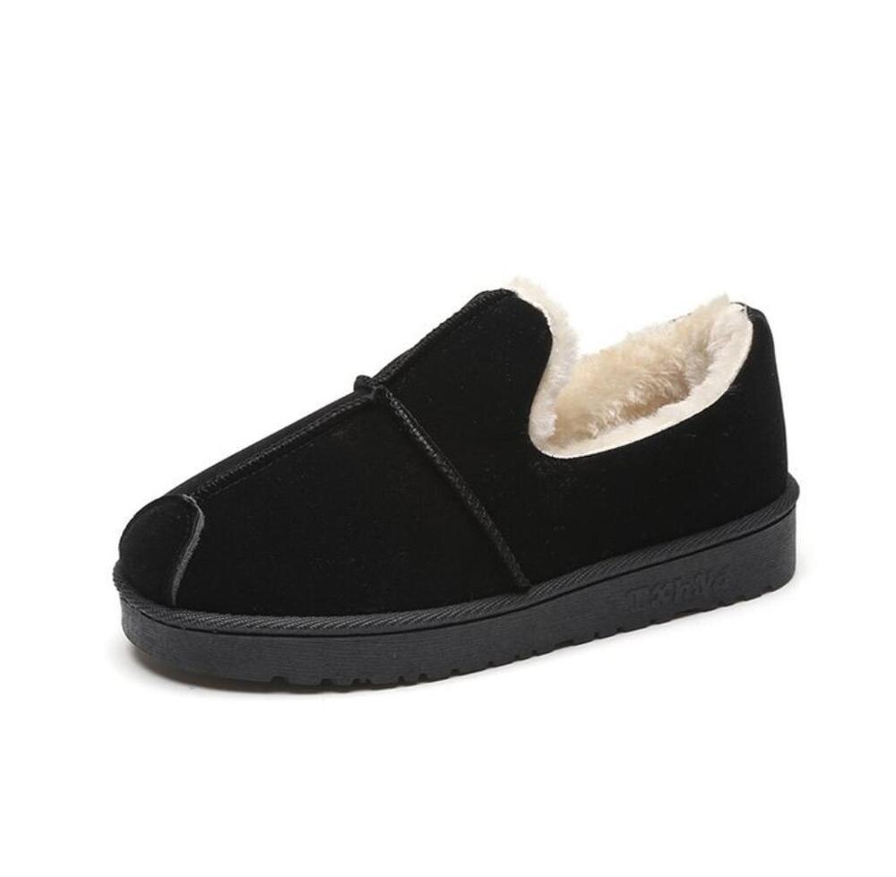 Bont Warm Loafers Winter Vrouwen Schoenen Vrouw Flats Pluche Dames Schoenen Casual Slip-On Sneeuw Schoenen Zapatos de Mujer: black / 8.5
