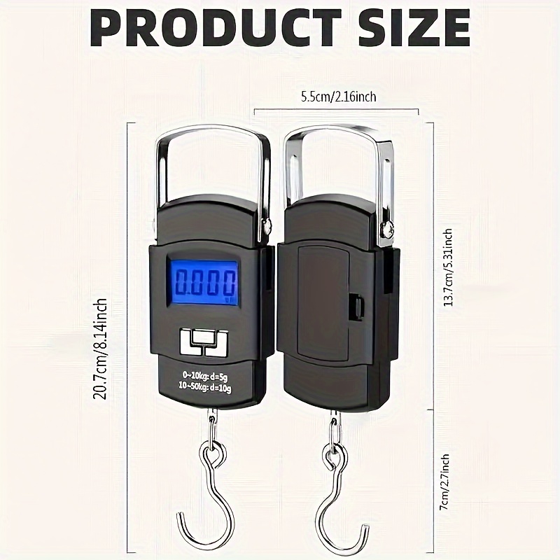 Draagbare digitale weegschaal met haak Hoge precisie 0,0-110,23LB Werkt op batterijen Lichtgewicht Zwart voor reizen Vissen Thuisgebruik