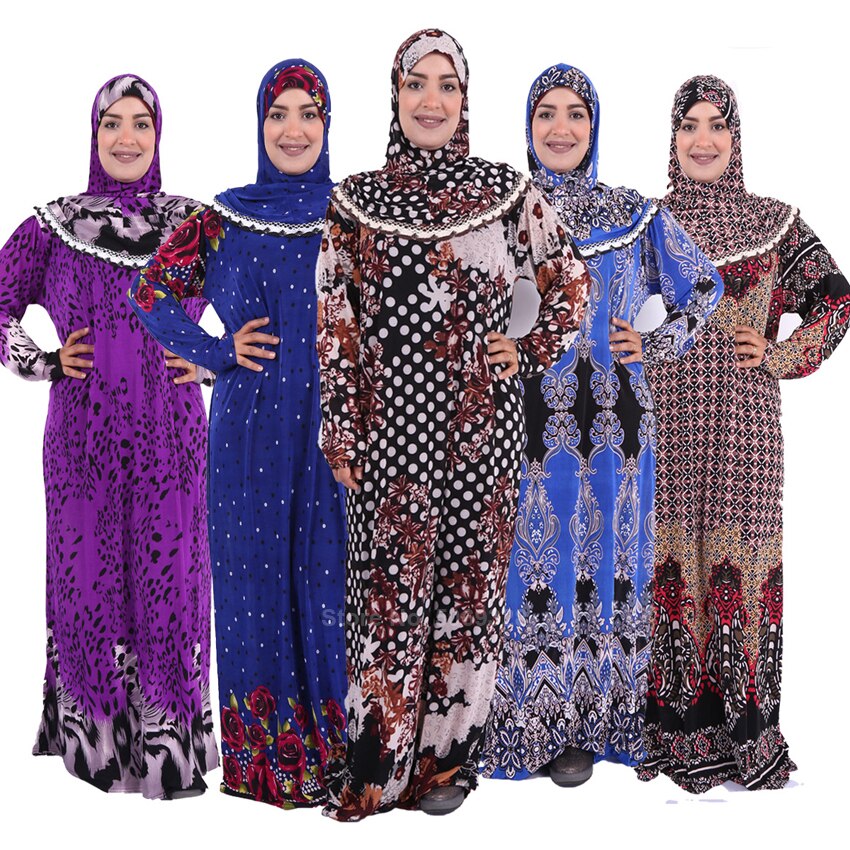 Full Cover Women Muslim Abaya Dress Traditional Hijab+dress Islamic Clothing Set Dubai Arabic Turkish Ramadan Prayer Outfits: L