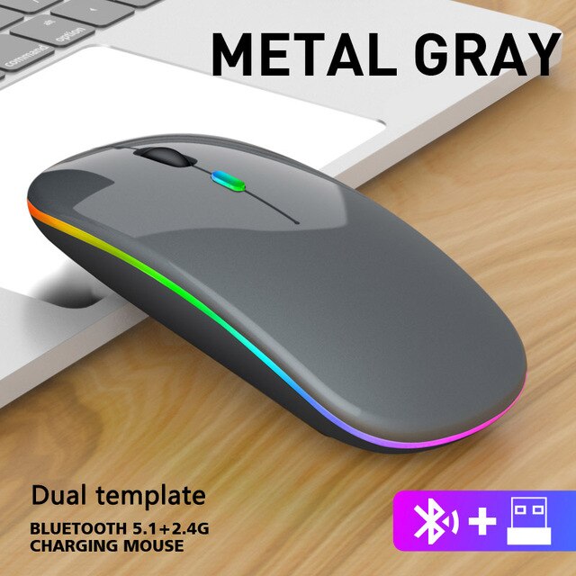 Bluetooth dual-mode wireless mouse charging mouse wireless computer mute LED backlit game office mouse laptop accessories: DoublemodeGray