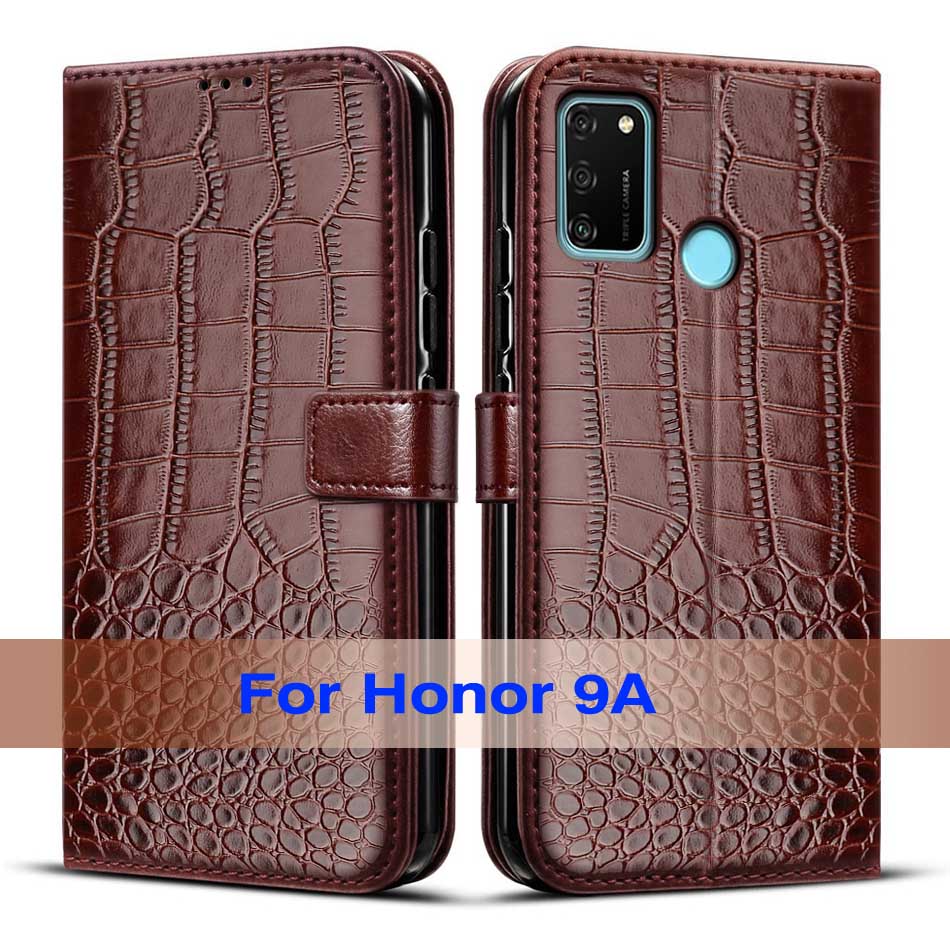 Coque à rabat en cuir pour Huawei Honor 9A, étui portefeuille magnétique: Deep Brown