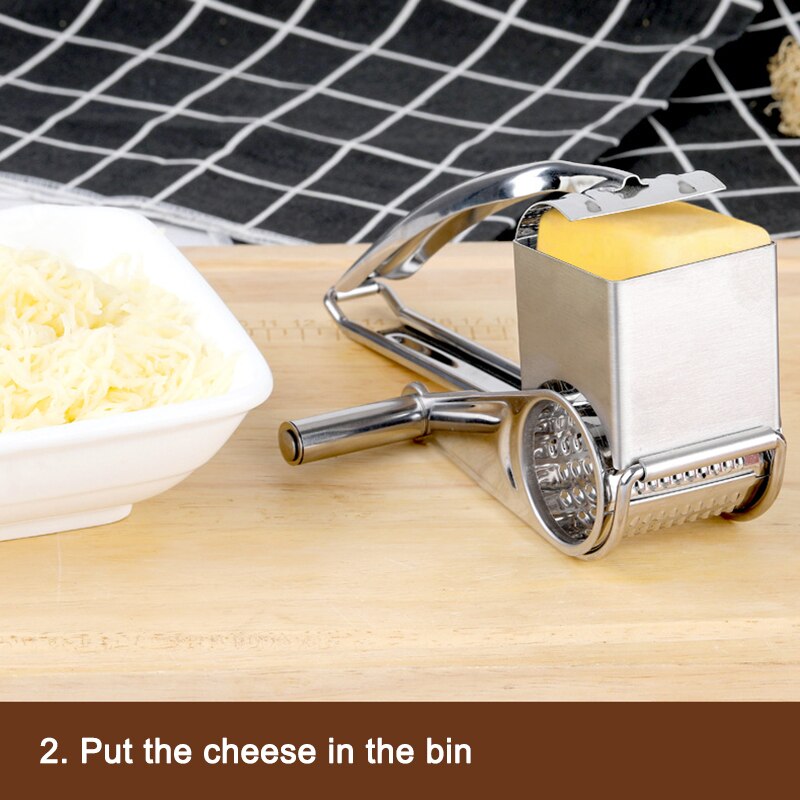 Rallador de queso de acero inoxidable, manivela manual, cuchillas rotativas, triturador de verduras, cocina JA55