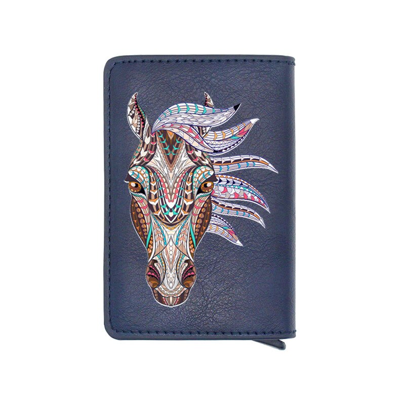 Classique cheval Unique impression numérique porte-carte portefeuille décontracté hommes femmes en cuir Pu court sac à main: Blue