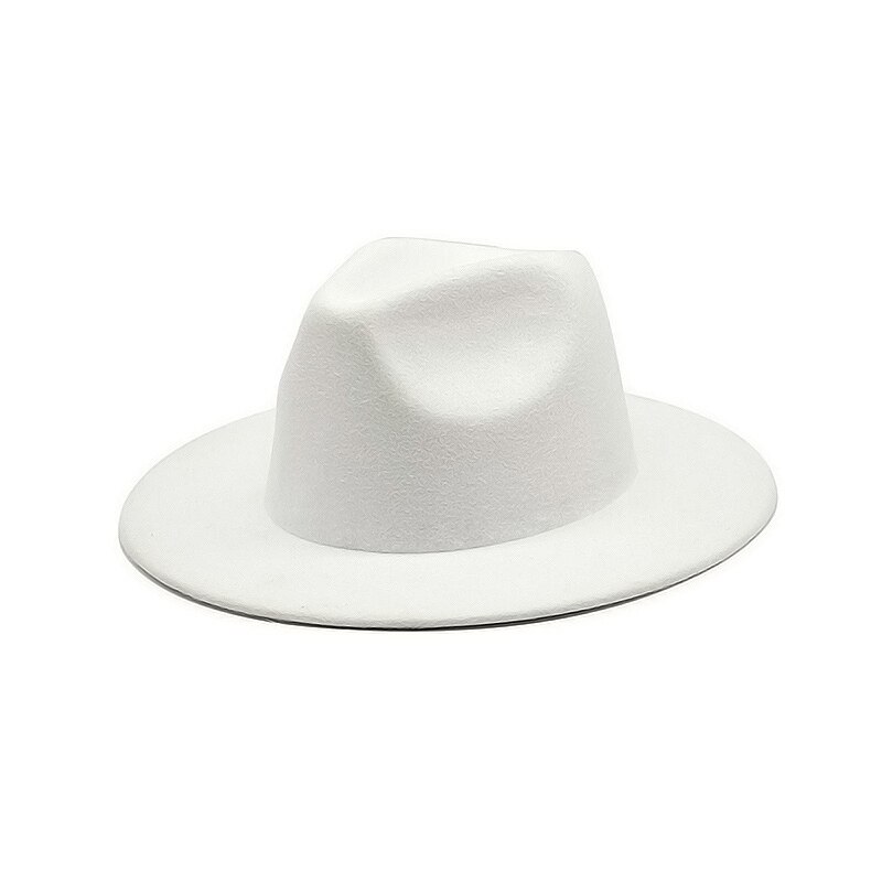 Høst vinter dame filthatt fedoras hatter med stor brem for kvinner britisk stil vintage kirkehatter dame flat brem hvit jazz cap: 3