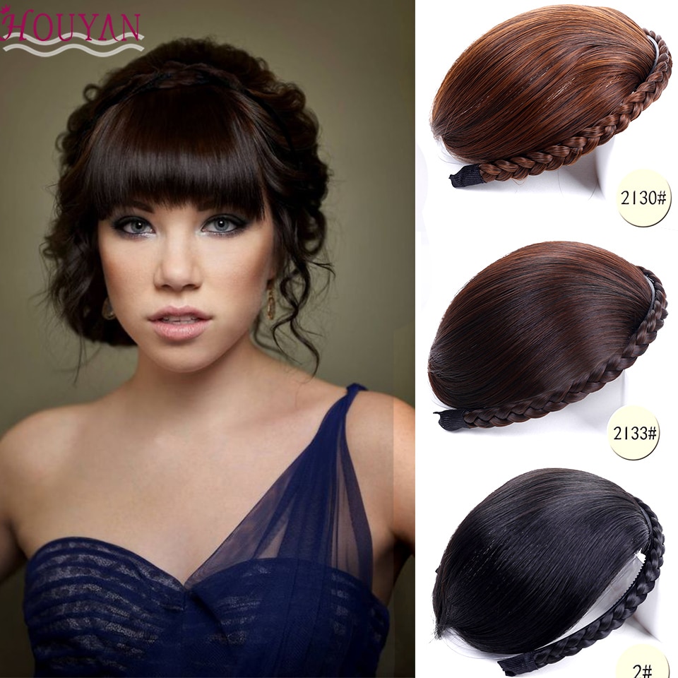 HOUYAN, pelo recortado con flequillo, 7 cintas trenzadas, diadema sintética resistente a altas temperaturas, accesorios para el cabello
