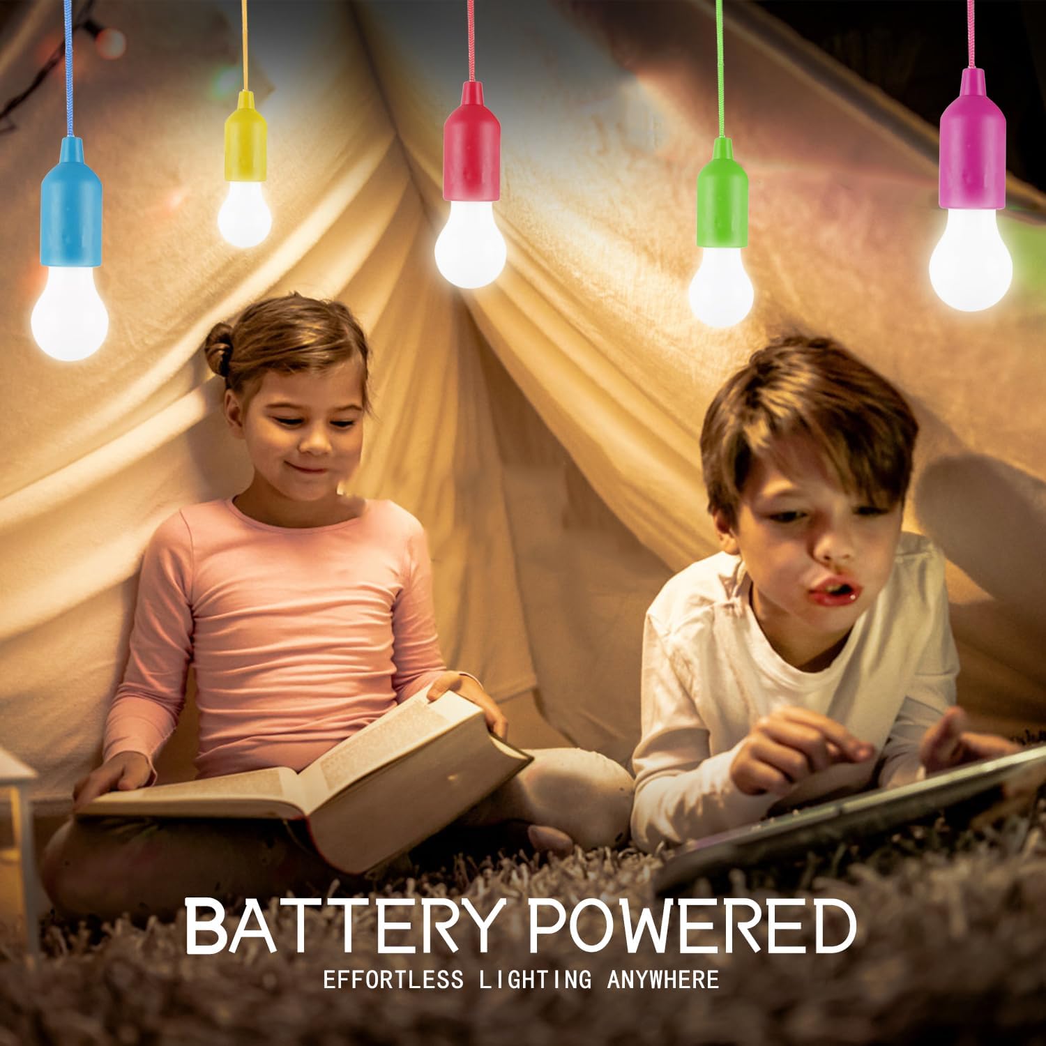 Ampoule LED à cordon de traction, à piles, Portable, suspendue, lanterne pour Camping, jardin, fête, urgence, maison