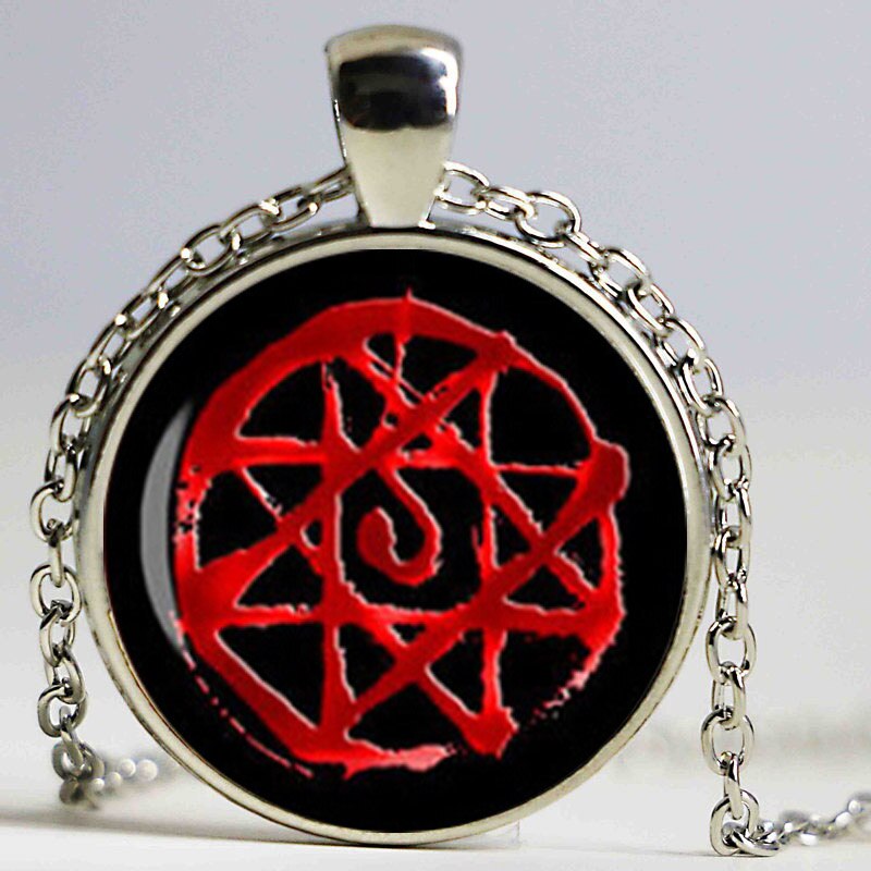 Full Metal Alchemist Necklace Full Metal Alchemist Pendant Glass Dome Pendant Necklace HZ1: Silver