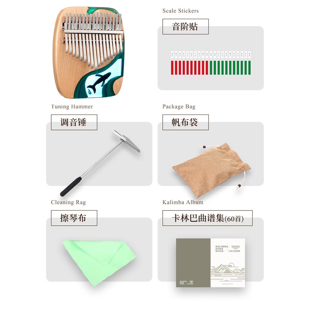 Kalimba 17 Key 21 Key Thumb Piano Solid Beech Epoxy Resin Portable Kalimba Mbira Sanza Tuning Hammer Keyboard Musical Instrument