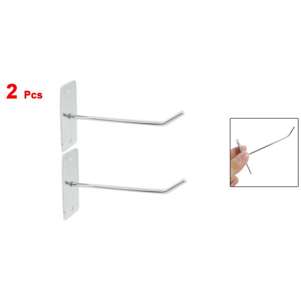 2 Pcs Wall Board Hanger Metal Clothes Towels Display Hook Silver Tone