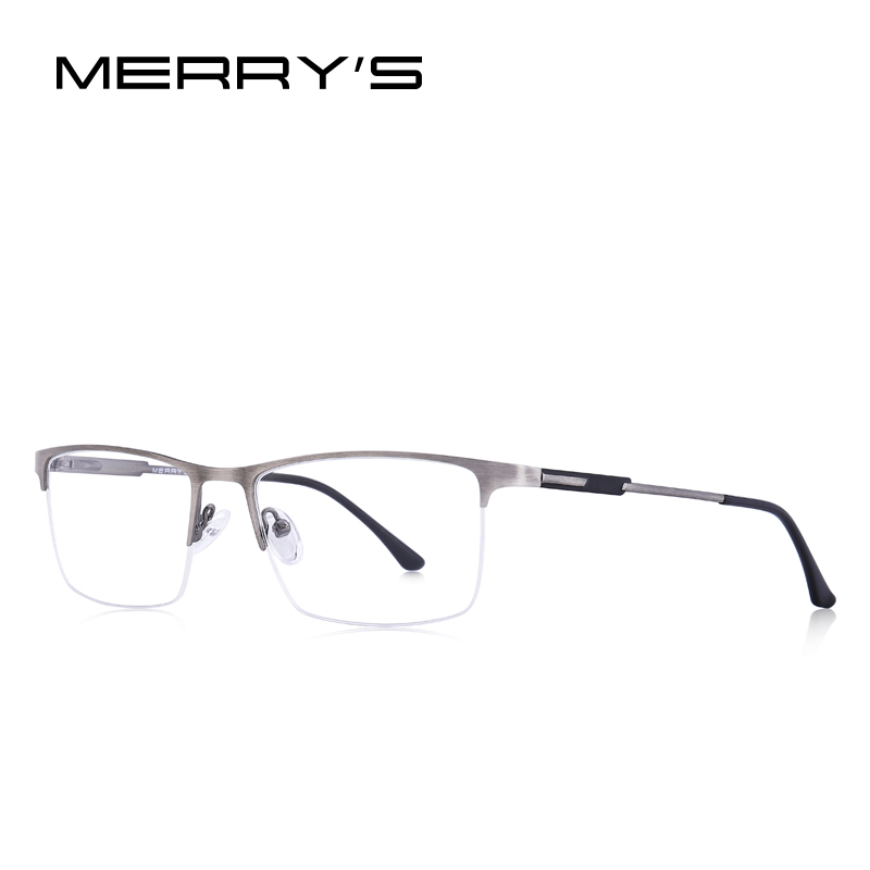 Merry's men titanium legering brilmontuur heren vierkante ogen bijziendheid bril op sterkte heren half optisch  s2064: C02 grijs