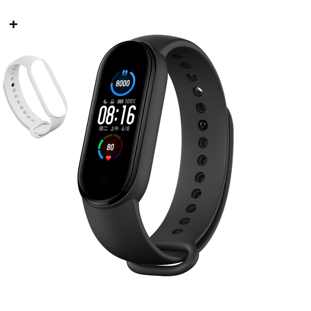 Newest Xiaomi Mi Band 5 Wristband 4 Color Heart Rate Fitness Tracker Bluetooth Sport Bracelet AMOLED Screen Miband 5: white